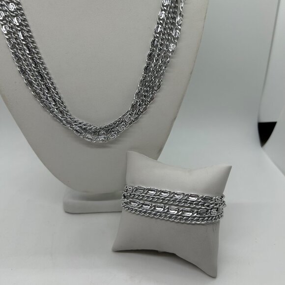Vintage Sarah Coventry Necklace & Bracelet Silver-Tone 4 Strand lightweight. - Picture 3 of 11